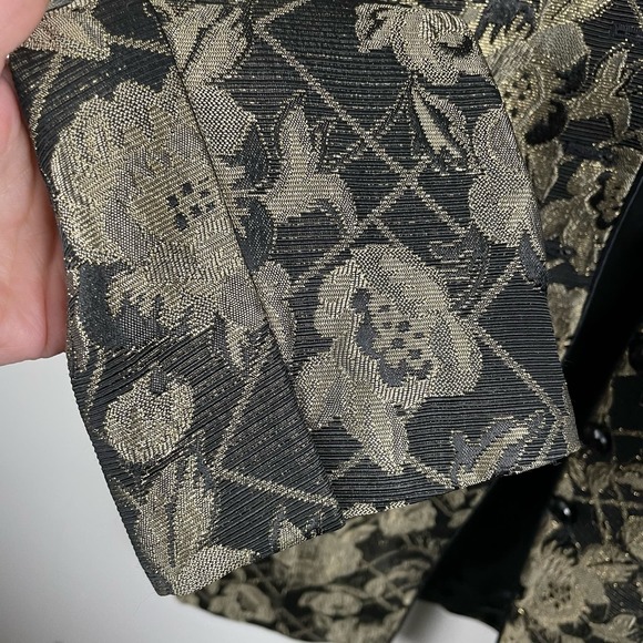Vintage Gold Metallic Floral Tapestry Jacket Longline Blazer Size 14 Button Up - Picture 5 of 10